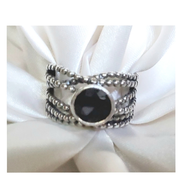 DIDAE SHABLOOL Jewelry - Vtg Didae Shablool Israel Onyx Sterling Silver Wide Band Ring Sz 8  HTF